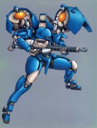 Rule 34 | absurdres, aiming, armor, assault rifle, beam rifle, commentary request, energy gun, gargoyle mecha suit, gun, highres, machine gun, machinery, mecha, missile pod, namco, neo arc police force, police, power armor, rifle, robot, science fiction, solo, steel gunner, steel gunner 2, thrusters, weapon, yeager1947