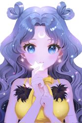 Rule 34 | 1girl, bishoujo senshi sailor moon, black hair, blue eyes, bow, bowtie, corrupted twitter file, crescent, crescent earrings, crescent facial mark, dress, earrings, facial mark, forehead mark, highres, jewelry, koharumichi, luna (sailor moon), luna (sailor moon) (human), parted bangs, simple background, solo, star (symbol), white background, yellow bow, yellow bowtie, yellow dress