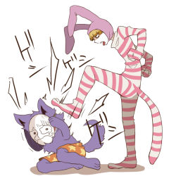 Rule 34 | 2boys, full body, kedamono, kicking, male focus, mask, multiple boys, popee the clown, popee the performer, tears, tongue, violence, white background, wolf
