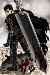 Rule 34 | 1990s (style), armor, bandages, berserk, blood, cape, comic, dragonslayer (sword), fantasy, gauntlets, guts (berserk), huge weapon, sword, weapon