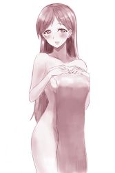 Rule 34 | 10s, 1girl, bad id, bad pixiv id, breasts, covering privates, idolmaster, idolmaster cinderella girls, long hair, monochrome, naked towel, nitta minami, nude cover, open mouth, sirodengaku, sketch, small breasts, smile, solo, towel