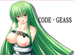 Rule 34 | 1girl, :p, anzuhime, bdsm, bondage, bound, breasts, c.c., code geass, inverted nipples, nipples, smile, solo, straitjacket, tongue, tongue out, topless