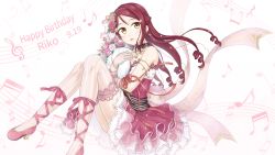 Rule 34 | 1girl, alternate hairstyle, artist name, artist request, back bow, bare shoulders, black bow, black corset, black detached collar, black detached sleeves, blossom prelude (love live!), blush, bouquet, bow, bracelet, breasts, brown bow, brown eyes, brown hair, cleavage, collarbone, corset, cross-laced clothes, cross-laced dress, curly hair, detached collar, dress, female focus, floating hair, flower, frilled dress, frilled gloves, frilled legwear, frilled skirt, frills, full body, gloves, hair between eyes, hair flower, hair ornament, hairclip, half updo, high heels, highres, holding, holding bouquet, jewelry, long hair, looking at viewer, love live!, love live! school idol festival, love live! school idol festival all stars, love live! sunshine!!, miator123, miniskirt, musical note, musical note earrings, musical note print, necklace, parted lips, pearl bracelet, pearl necklace, piano print, pink dress, pink flower, pink footwear, pink ribbon, pink skirt, plaid, plaid dress, plaid skirt, pleated, pleated dress, pleated skirt, polka dot, polka dot dress, puchi kurage, red dress, red flower, red hair, red ribbon, red skirt, ribbon, ribbon legwear, sakurauchi riko, shoes, skirt, sleeveless, sleeveless dress, smile, solo, star (symbol), star hair ornament, striped bow, striped clothes, striped gloves, striped legwear, vertical-striped clothes, vertical-striped gloves, vertical-striped legwear, white background, white bow, white gloves, yellow eyes