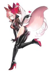 Rule 34 | 1girl, animal ears, bodysuit, breasts, fate/grand order, fate (series), glasses, koyanskaya (fate), large breasts, long hair, looking at viewer, pink hair, solo, tail, tamamo (fate), wada arco, yellow eyes