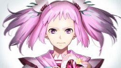 Rule 34 | 10s, 1girl, amino (tn7135), blurry, depth of field, hair ornament, kirameki mamika, light particles, magical girl, pink eyes, pink hair, re:creators, short hair, short twintails, solo, twintails, wand, white background