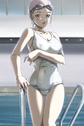 Rule 34 | 1girl, censored, game cg, goggles, highres, jujurou, mosaic censoring, nymphomania, one-piece swimsuit, pointless censoring, school swimsuit, see-through, solo, swim cap, swimsuit, water, wet, white school swimsuit, white one-piece swimsuit