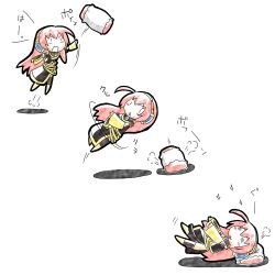 Rule 34 | 1girl, :&lt;, :3, = =, blush stickers, chibi, detached sleeves, hairband, jumping, long hair, megurine luka, murata (acid-head), navel, open mouth, pillow, pink hair, sequential, sleeping, throwing, translation request, triangle mouth, vocaloid, | |