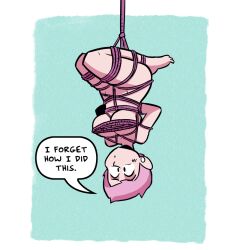 Rule 34 | 1girl, alicia (sam &amp; fuzzy), barefoot, bdsm, bondage, bound, breasts, commentary, earrings, english commentary, english text, full body, jewelry, large breasts, looking at viewer, original, pink hair, rope, sam &amp; fuzzy, sam logan, shibari, short hair, solo, speech bubble, stud earrings, toon (style), upside-down, very short hair