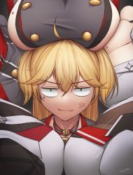 Rule 34 | 6+girls, absurdres, admiral hipper (azur lane), ahoge, anger vein, angry, azur lane, blonde hair, bluecher (azur lane), breast envy, breast focus, breast rest, breasts, breasts on head, closed mouth, commentary, constricted pupils, english commentary, false smile, green eyes, hair between eyes, highres, jitome, large breasts, looking at viewer, mainz (azur lane), mole, mole on breast, mole under eye, multiple girls, prinz eugen (azur lane), smile, solo focus, surrounded, surrounded by breasts, surrounded by women, tallinn (azur lane), two side up, v-shaped eyebrows, wavy mouth, weser (azur lane), whitter