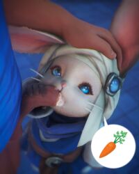 Rule 34 | blue eyes, bottomless, carrot, clothed female clothed male, clothed sex, cum, cum in mouth, fellatio, final fantasy, final fantasy xiv, furry, hat, headpat, interspecies, livingway, loporrit, oral, penis, plumage, rabbit ears, size difference, testicles, white fur