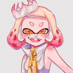 Rule 34 | + +, 1girl, armpit crease, crown, gold, highres, inkling, jewelry, looking at viewer, mole, mole under mouth, multicolored hair, nintendo, open mouth, pearl (splatoon), red hair, ruinique, short hair, simple background, sleeveless, sleeveless turtleneck, smile, solo, splatoon (series), splatoon 2, teeh, turtleneck, two-tone hair, white background, white hair, yellow eyes