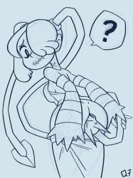 Rule 34 | 1boy, 1girl, anal, anilingus, clothed sex, face in ass, head in ass, head insertion, hetero, highres, leviathan (skullgirls), looking down, looking up, oral, q7, sex, skeleton, sketch, skullgirls, squigly (skullgirls), standing