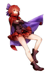 Rule 34 | 1girl, ankle boots, black footwear, bobomaster, boots, bow, cape, covering own mouth, crossed arms, hair bow, long sleeves, red eyes, red hair, sekibanki, short hair, skirt, solo, touhou