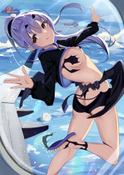 Rule 34 | 1girl, absurdres, arched back, ass, bikini, black bikini, black jacket, breasts, cernunnos (fate), cropped jacket, dragon wings, fate/grand order, fate (series), forked eyebrows, high ponytail, highres, jacket, long hair, long sleeves, looking at viewer, looking back, melusine (fate), melusine (swimsuit ruler) (fate), melusine (swimsuit ruler) (first ascension) (fate), nail polish, pizakame, sandals, shrug (clothing), sidelocks, small breasts, smile, swimsuit, tail, thighs, white hair, wings, yellow eyes