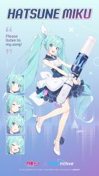 Rule 34 | 1girl, absurdres, blue archive, blue eyes, blue hair, breasts, character name, character sheet, crossover, dress, emoji, expressionless, full body, hatsune miku, highres, layered dress, light blue hair, long hair, looking at viewer, official art, open mouth, school uniform, small breasts, smile, standing, standing on one leg, twintails, very long hair, vocaloid, white dress, white footwear