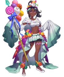 Rule 34 | 1girl, alternate costume, balloon, black shorts, breasts, brown hair, candy hair ornament, circlet, closed mouth, costume, dark-skinned female, dark skin, female focus, fire emblem, fire emblem engage, fire emblem heroes, food-themed hair ornament, full body, ghost, ghost hair ornament, gradient clothes, hair ornament, halloween, halloween costume, high ponytail, highres, holding, holding weapon, jack-o&#039;-lantern, long hair, long sleeves, looking at viewer, medium breasts, midriff, navel, nintendo, non-web source, official alternate costume, official art, okada manabi, parted bangs, polearm, ponytail, pumpkin, red eyes, ribbon, shiny skin, shoes, shorts, skirt, sleeves past wrists, solo, spear, standing, star-shaped pupils, star (symbol), stomach, symbol-shaped pupils, timerra (fire emblem), transparent background, weapon, wide sleeves