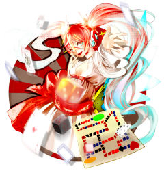 Rule 34 | 1girl, ace (playing card), ace of hearts, alternate costume, card, dice, floating card, gradient hair, hatsune miku, headphones, heart, king (playing card), king of hearts (playing card), lento (water), long hair, multicolored hair, playing card, queen (playing card), queen of diamonds, solo, very long hair, vocaloid