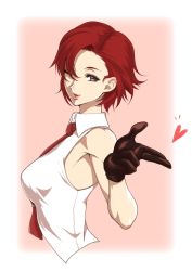 Rule 34 | 1girl, bare shoulders, breasts, gloves, heart, highres, lips, necktie, one eye closed, red eyes, red hair, short hair, sideboob, simple background, snk, solo, tagme, the king of fighters, upper body, vanessa (kof)
