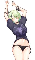 Rule 34 | 1girl, black choker, black panties, breasts, ceres fauna, ceres fauna (goth), choker, commission, flower, goth fashion, green hair, hair flower, hair ornament, hair over one eye, heart, heart choker, highres, hololive, hololive english, horns, large breasts, looking at viewer, ma draws, mole, mole under eye, navel, official alternate costume, panties, short hair, side-tie panties, solo, underwear, virtual youtuber, yellow eyes