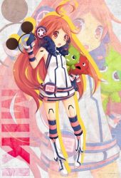 Rule 34 | 1girl, ahoge, animal ears, bad id, bad pixiv id, belt, boots, dress, gloves, headphones, headset, joints, kneehighs, long hair, mouse ears, multicolored clothes, multicolored legwear, red eyes, red hair, robot joints, rocky (chendongjian), sf-a2 miki, socks, solo, star (symbol), striped clothes, striped gloves, striped socks, vocaloid, wrist cuffs