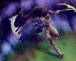 Rule 34 | 1girl, akali, akali (legacy), boots, bracer, breasts, brittany fuerst, brown eyes, brown hair, detached sleeves, dual wielding, hair ribbon, headband, high ponytail, highres, holding, kama (weapon), league of legends, long hair, mask, ponytail, ribbon, saehral, sickle, sideboob, thighhighs, very long hair, weapon
