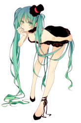Rule 34 | 1girl, aqua eyes, aqua hair, full body, hat, hatsune miku, leaning forward, legs, long hair, mini hat, mini top hat, mmsl2, naoto (tulip), shoes, simple background, solo, standing, top hat, twintails, very long hair, vocaloid