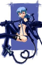 Rule 34 | 10s, 1girl, breasts, busou shinki, cable, cable tail, daive, mechanical tail, medium breasts, solo, tail, thighhighs, underboob, valona