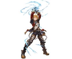 Rule 34 | 10s, 1boy, armor, arms up, blonde hair, blue eyes, boots, chain, feather (granblue fantasy), full body, granblue fantasy, looking at viewer, male focus, minaba hideo, official art, simple background, transparent background, white background