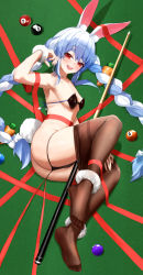 Rule 34 | 1girl, absurdres, animal ear fluff, animal ears, armpits, ass, ball, billiard ball, billiards, blue hair, blush, braid, breasts, butt crack, carrot hair ornament, food-themed hair ornament, hair ornament, highres, hololive, long hair, looking at viewer, multicolored hair, open mouth, pantyhose, rabbit ears, rabbit girl, rabbit tail, small breasts, smile, solo, thick eyebrows, thighs, toi1et paper, twin braids, twintails, two-tone hair, usada pekora, virtual youtuber, white hair