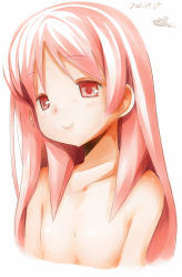 Rule 34 | 1girl, blush, dated, flat chest, garden (game), himemiya ruri, long hair, mille, no nipples, nude, pink eyes, pink hair, signature, smile, solo