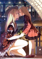 Rule 34 | 2girls, age difference, bad id, bad pixiv id, blonde hair, bow, bus, caidychen, closed eyes, dress, flower, gloves, hat, hat flower, high heels, holding hands, imminent kiss, incest, kneeling, legs, long hair, luggage, mary janes, mother and daughter, motor vehicle, multiple girls, no socks, on one knee, onee-loli, original, rose, shoes, side ponytail, smile, socks, tears, vehicle, white legwear
