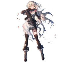 Rule 34 | 1girl, armband, assault rifle, black gloves, black thighhighs, blonde hair, blood, blood on face, blush, boots, breasts, brown jacket, brown skirt, bullpup, cape, carbine, choker, copyright name, damaged, floating hair, flower, full body, girls&#039; frontline, gloves, gun, hair between eyes, hair flower, hair ornament, hairband, heiwari kanade, hexagram, holding, holding flower, injury, iwi tavor, iwi tavor x95, jacket, load bearing equipment, long hair, looking at viewer, medium breasts, official art, parted lips, petals, pleated skirt, red flower, rifle, rose, sidelocks, skirt, sniper rifle, solo, standing, star of david, submachine gun, suppressor, tavor x95, thigh strap, thighhighs, torn clothes, transparent background, weapon, white flower, white rose, wind, wiping face, x95 (girls&#039; frontline), yellow eyes