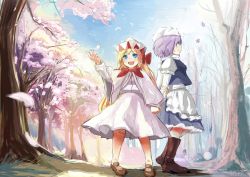 Rule 34 | 2girls, bare tree, blonde hair, cherry blossoms, hat, letty whiterock, lily white, long hair, miyahara gouto, multiple girls, open mouth, short hair, smile, spring (season), touhou, tree, wings, winter