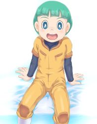 Rule 34 | 1boy, ass, blue eyes, blush, child, doraemon, green hair, looking at viewer, looking back, male focus, open mouth, roppuru, solo, takeru33