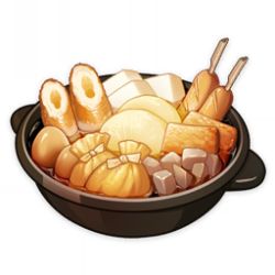 Rule 34 | artist request, commentary, daikon, egg (food), english commentary, fish (food), food, food focus, game cg, genshin impact, lowres, money bag (food), no humans, official art, pot, radish, sausage, simple background, skewer, still life, third-party source, tofu, transparent background