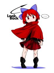 Rule 34 | 1girl, bow, byourou, cape, hair bow, hand on own hip, highres, long sleeves, md5 mismatch, red eyes, red hair, resized, resolution mismatch, sekibanki, short hair, skirt, solo, source larger, touhou