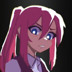 Rule 34 | 1girl, blue eyes, collared shirt, hana (hcnone), hcnone, long hair, looking at viewer, office lady, original, parted lips, pink hair, ponytail, shirt, solo, upper body