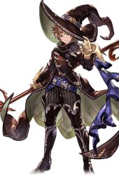 Rule 34 | 10s, 1boy, alpha transparency, boots, brown eyes, brown hair, full body, gloves, gran (granblue fantasy), granblue fantasy, hat, hat tip, male focus, minaba hideo, official art, scepter, solo, transparent background, warlock (granblue fantasy), white gloves, wizard hat