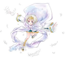Rule 34 | 1girl, cape, closed mouth, dress, feathers, fire emblem, fire emblem heroes, full body, insarability, leg up, long sleeves, nintendo, outstretched arms, purple eyes, short hair, simple background, smile, solo, spread arms, tiara, twitter username, white background, white hair, ylgr (fire emblem)