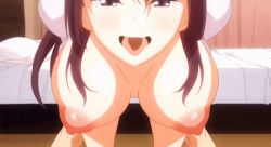Rule 34 | 1boy, 1girl, ahegao, animated, animated gif, arm grab, bed, bouncing breasts, breasts, breasts out, brown hair, collarbone, doggystyle, garden ~takamine-ke no nirinka~, large breasts, leotard, looking at viewer, nipples, open mouth, pink leotard, sex, sex from behind, sidelocks, takamine sayuri, thighs, tongue, tongue out, vaginal