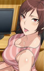 Rule 34 | 1girl, breasts, brown hair, cleavage, kazama asuka, looking at viewer, red eyes, short hair, tekken