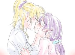 Rule 34 | 2girls, ayase eli, blush, clothes grab, e len, french kiss, hand in another&#039;s hair, hands on another&#039;s cheeks, hands on another&#039;s face, kiss, long hair, love live!, love live! school idol project, multiple girls, ponytail, saliva, sleeve grab, sweat, tojo nozomi, upper body, yuri
