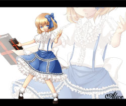 Rule 34 | 1girl, alice margatroid, alice margatroid (pc-98), bad id, bad pixiv id, blonde hair, blue eyes, book, bow, female focus, frills, gathers, geike, grimoire, grimoire of alice, hair bow, letterboxed, mystic square, ribbon, short hair, solo, suspenders, touhou, touhou (pc-98), zoom layer