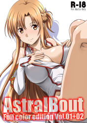 Rule 34 | 1girl, ass, asuna (sao), breasts, brown eyes, brown hair, covered erect nipples, english text, explorador sei, female focus, large breasts, long hair, smile, solo, sword art online, text focus, translation request