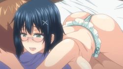 Rule 34 | 1girl, animated, animated gif, ass, black hair, breasts, girl on top, glasses, huge breasts, ikkyuu nyuukon, queen bee, sex, swimsuit