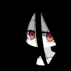 Rule 34 | 1girl, black background, blending, collarbone, commentary, expressionless, hair between eyes, hair over mouth, lowres, original, red eyes, rottedchun, solo, upper body