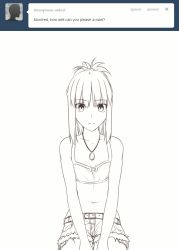 Rule 34 | 1girl, ^^^, animated, animated gif, bad id, bad tumblr id, belt, blinking, cutoffs, denim, denim shorts, fate/apocrypha, fate (series), flat chest, jewelry, midriff, monochrome, mordred (fate), mordred (fate/apocrypha), mordred (memories at trifas) (fate), navel, necklace, nodding, shorts, simple background, solo, tumblr, tusia, v arms, white background, wide-eyed