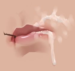Rule 34 | 1girl, close-up, eating, highres, lips, lipstick, makeup, mindii, only mouth, solo, stitches, suggestive fluid