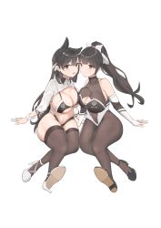 Rule 34 | 2girls, absurdres, animal ears, atago (azur lane), atago (stunning speedster) (azur lane), azur lane, bikini, black bikini, black hair, black pantyhose, black thighhighs, bodystocking, bow, breasts, cleavage cutout, clothing cutout, dog ears, elbow gloves, extra ears, fingerless gloves, gloves, hair ears, hair flaps, highres, invisible chair, large breasts, long hair, looking at viewer, mole, mole under eye, multicolored leotard, multiple girls, navel cutout, pantyhose, ponytail, race queen, ribbon, shrug (clothing), simple background, sitting, sleeve cuffs, swept bangs, swimsuit, takao (azur lane), takao (full throttle charmer) (azur lane), thighhighs, two-tone bikini, two-tone leotard, white background, white bow, white gloves, white ribbon, wrist cuffs, xinsaki