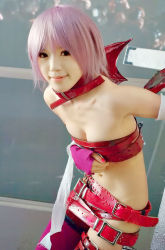Rule 34 | 1girl, asian, bare shoulders, belt, breasts, capcom, cleavage, cosplay, demon wings, dutch angle, indoors, kipi-san, leaning forward, lilith aensland, lilith aensland (cosplay), looking at viewer, medium breasts, photo (medium), revealing clothes, small breasts, solo, third-party edit, vampire (game), wings